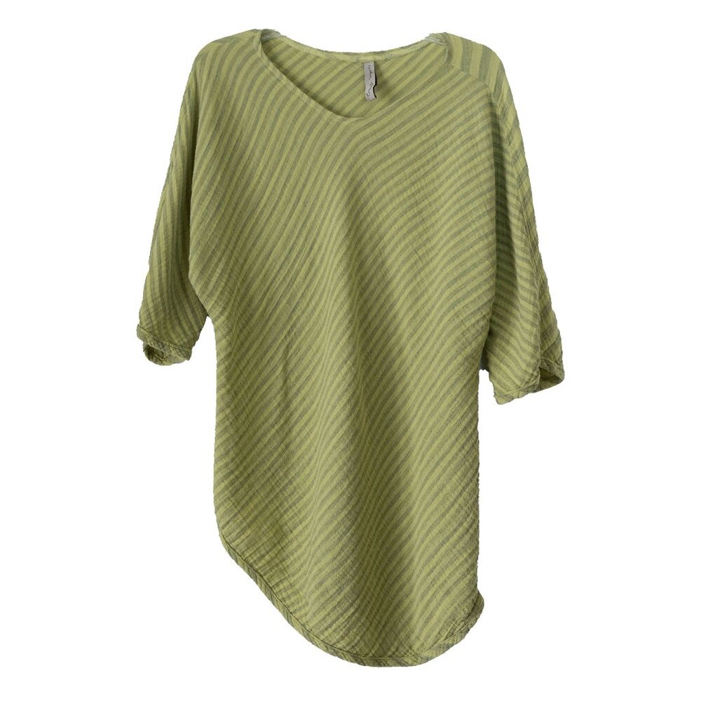 CYNTHIA ASHBY Top Green 100% Cotton Tunic Lagenlook Asymmetrical Oversized Shirt